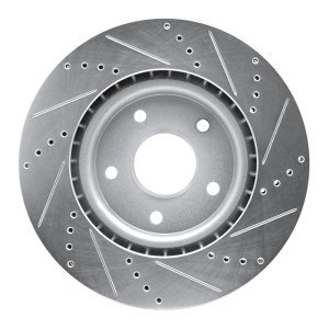 Chrysler Grand Caravan Brake Rotor (1) - Front Left - R1 Concepts - Drilled & Slotted - Silver - `12-`25
